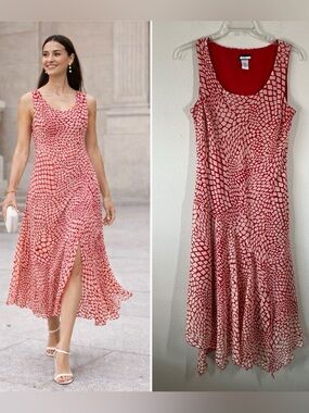 VINTAGE Bias Cut Slip Dress 16 Sleeveless Asym Hem Handkerchief Wedding Y2K Red